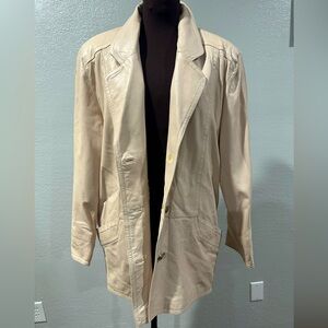 Vintage 1970s Cream Leather Jacket Blazer M-L
